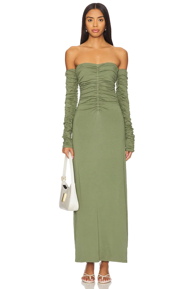 Ruched Long Sleeve Maxi Dress