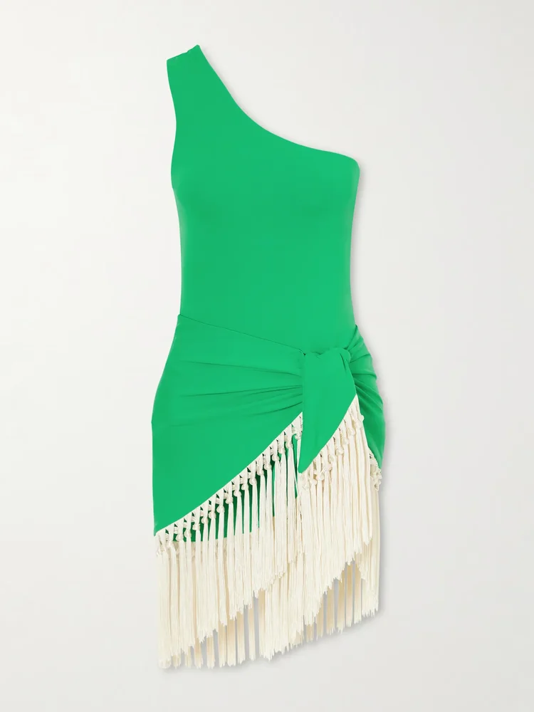 Yacare swimsuit and fringed pareo set