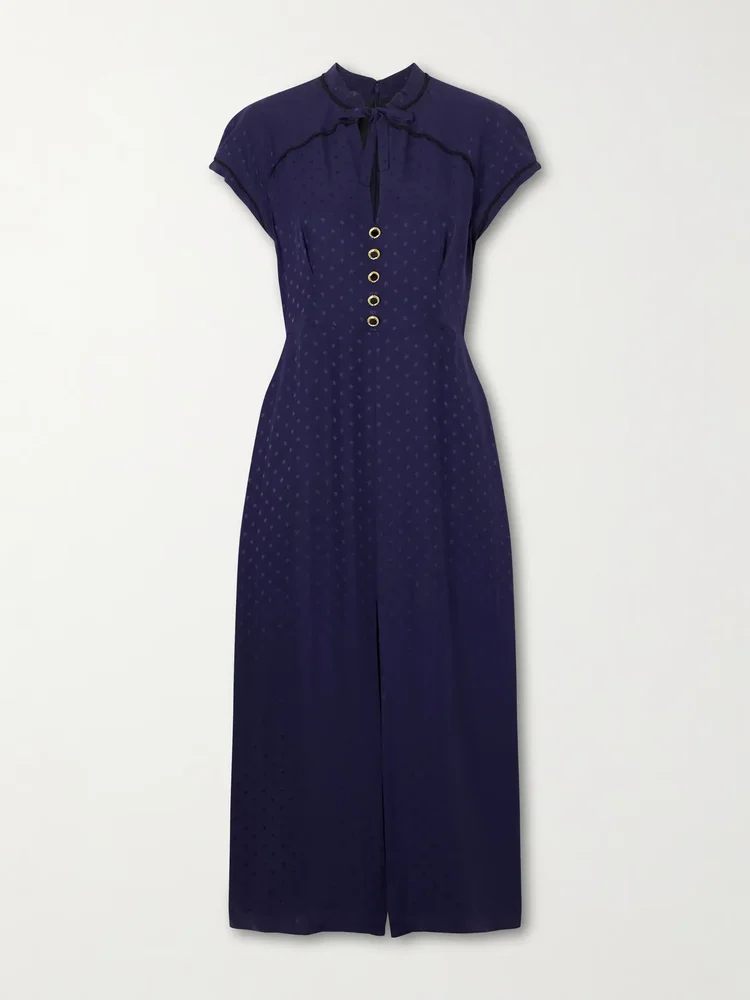 silk jacquard midi dress