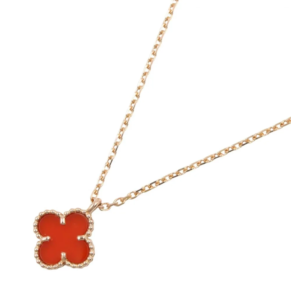 Sweet Alhambra Pendant Necklace 18K Rose Gold and Carnelian