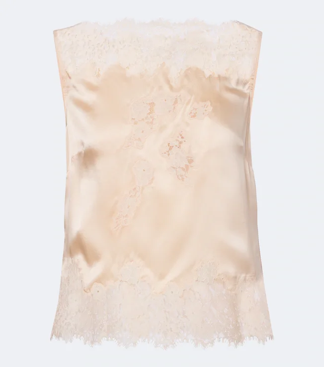 Viviane lace-trimmed silk satin top