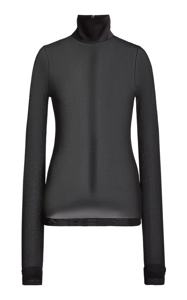 Contrast-Trimmed Sheer Knit Top