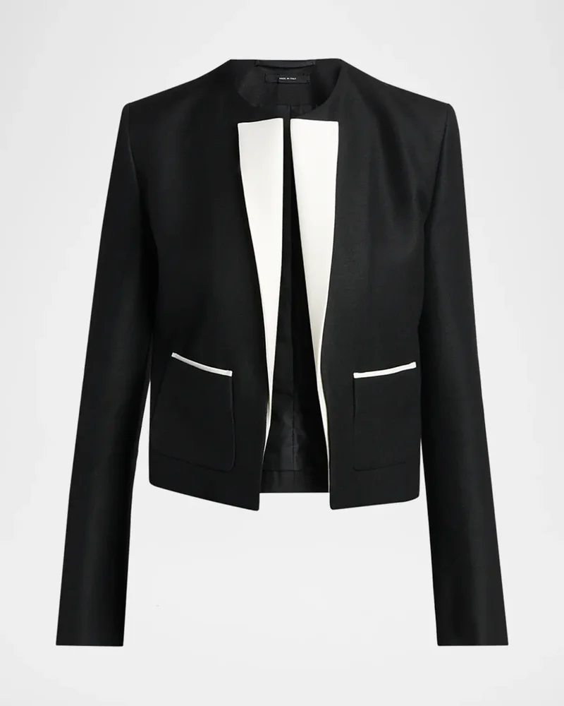 Contrast Silk-Lapel Open Jacket