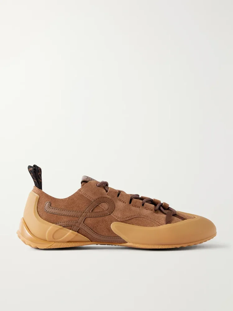 Grip logo-appliquéd leather-trimmed suede and TPU sneakers