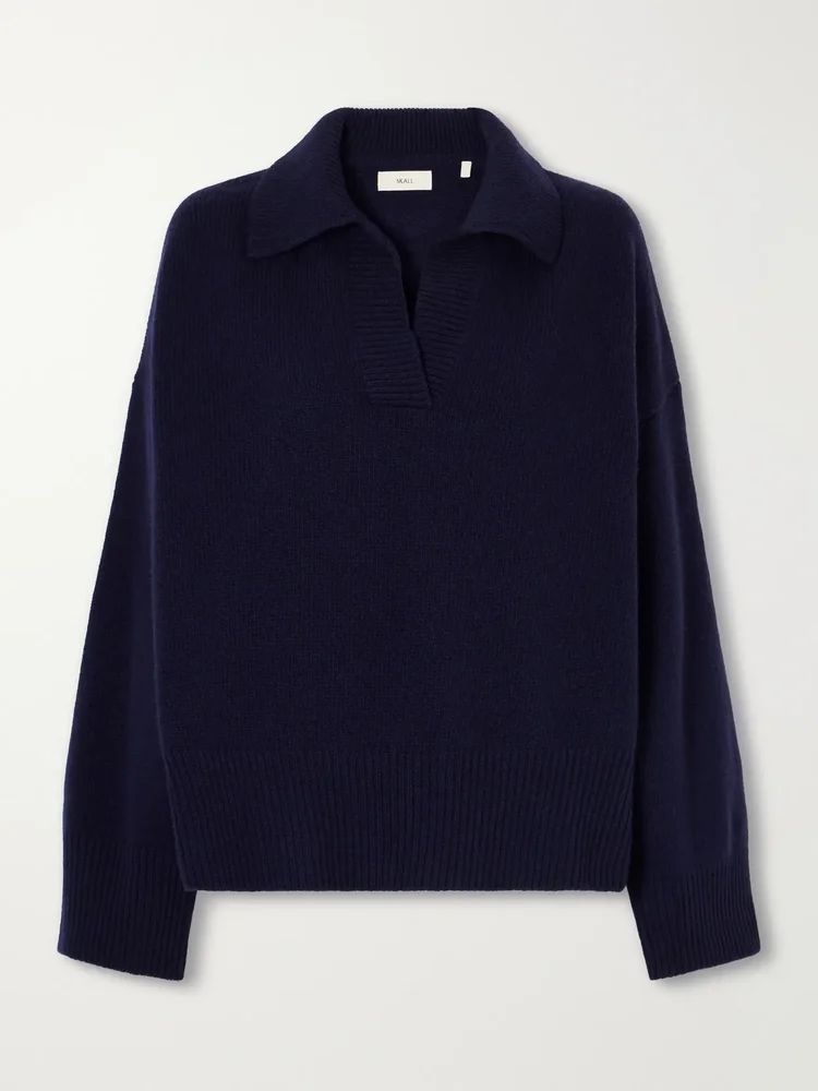 Dean oversized rib-trimmed merino wool polo sweater