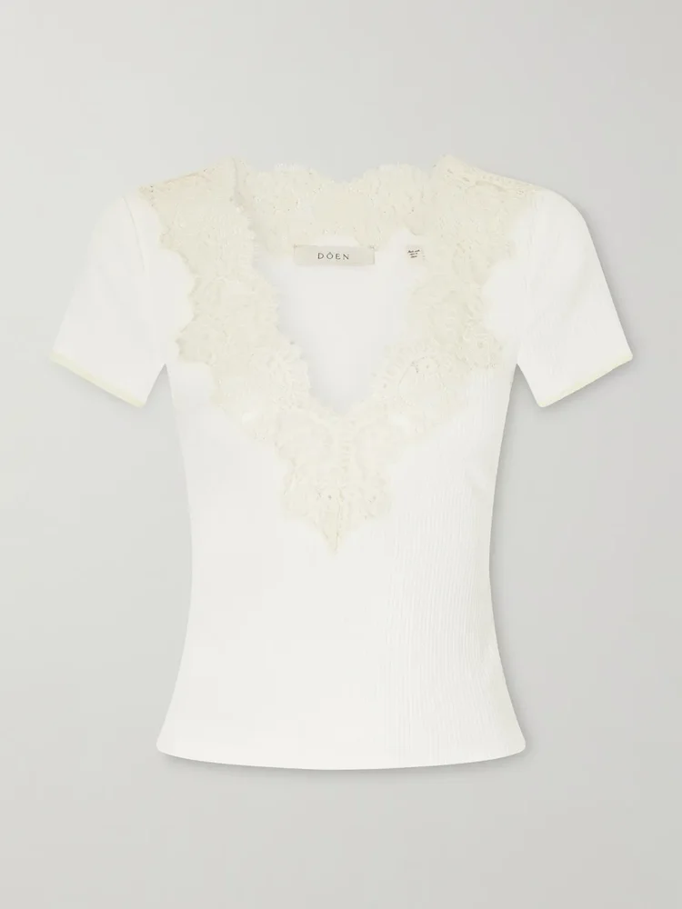 Nalia lace-trimmed organic cotton T-shirt
