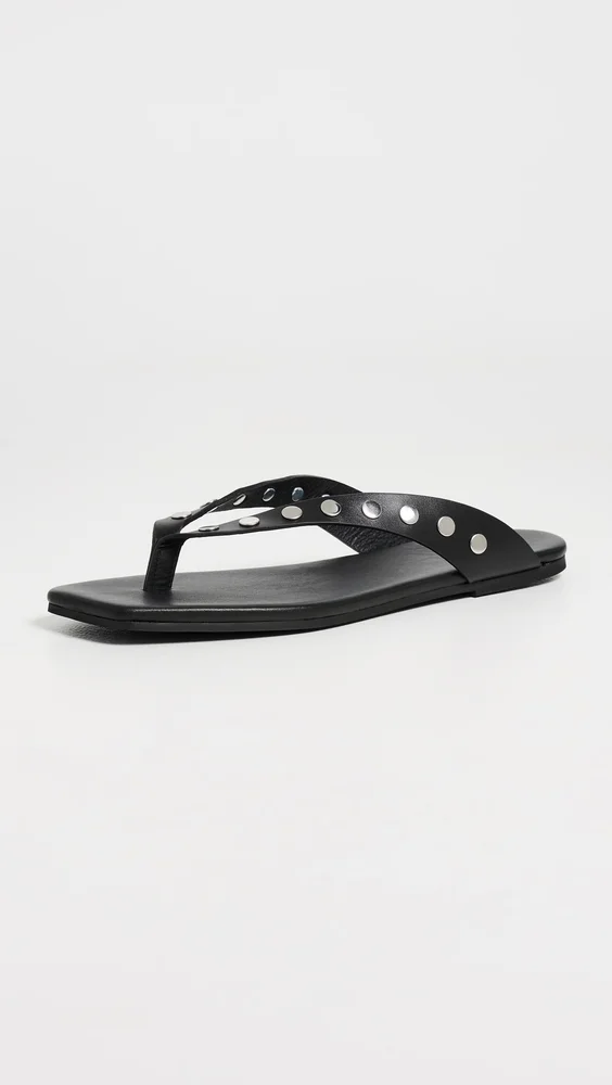 Ola Studs Black Leather Sandals