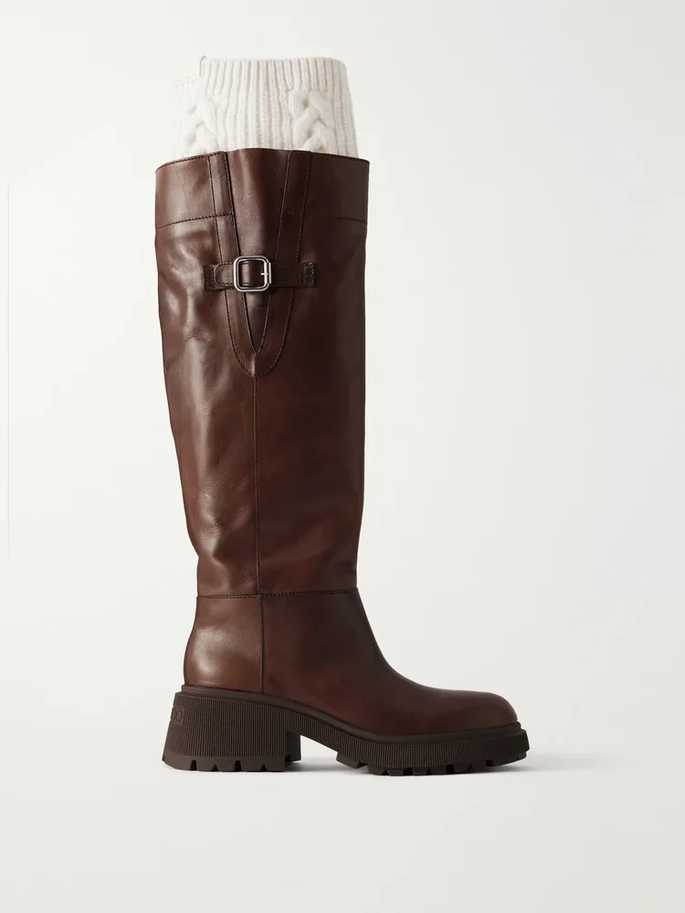 Tamsin knitted leather ankle-boots