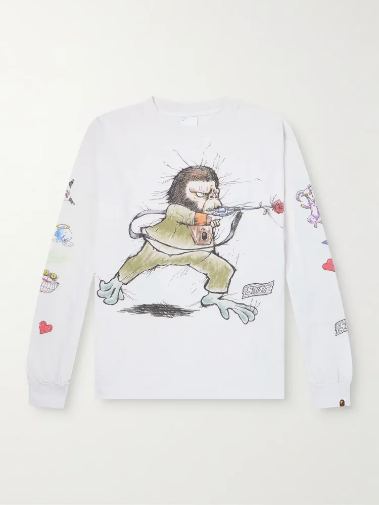 x BAPE® Running Printed Distressed Cotton-Jersey T-Shirt