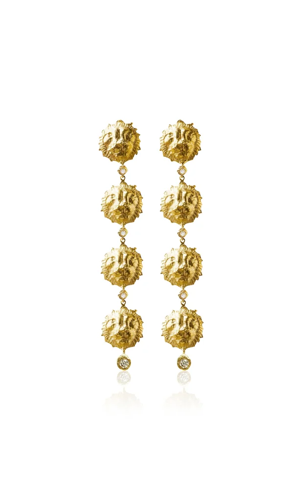 18k Yellow Gold Four Lion Diamond Drop Earrings