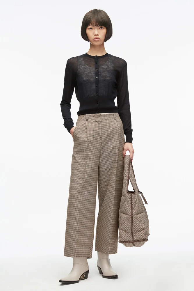 Houndtooth Tweed Curve Leg Pants