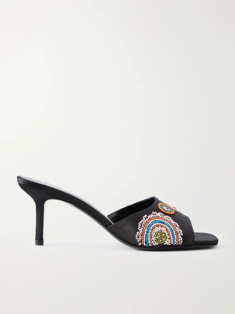 Bea 50 bead-embellished satin mules