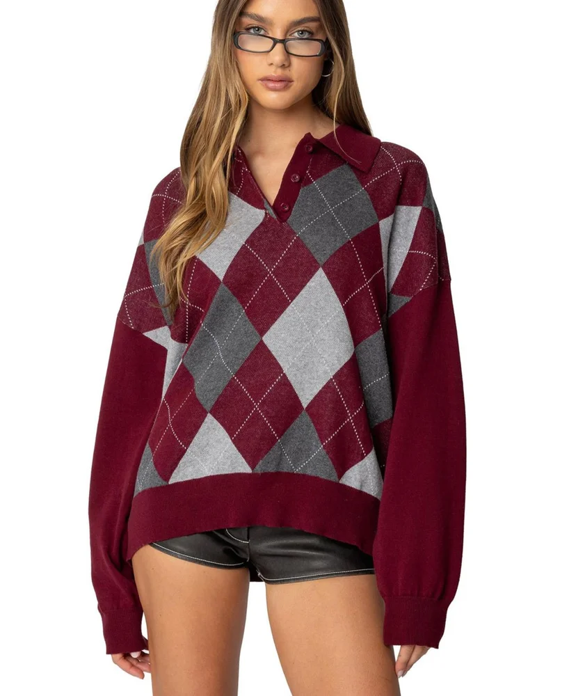 Argyle Oversized Polo Sweater