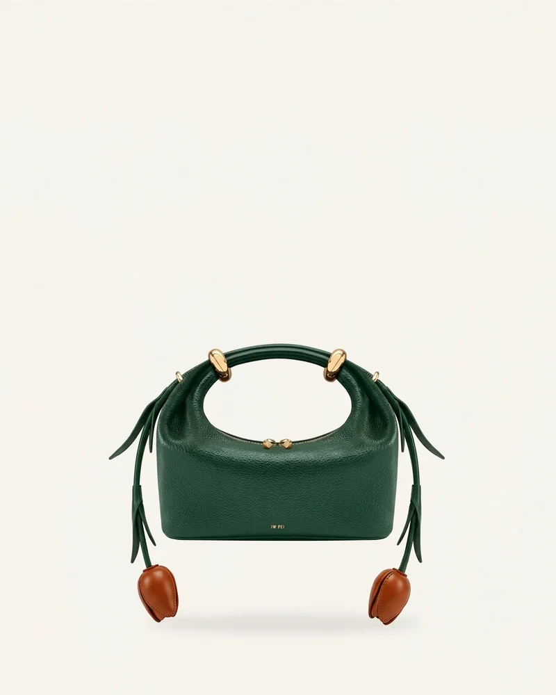 Ellie Flower Shape Metal Ring Embellished Top Handle Bag - Forest Green