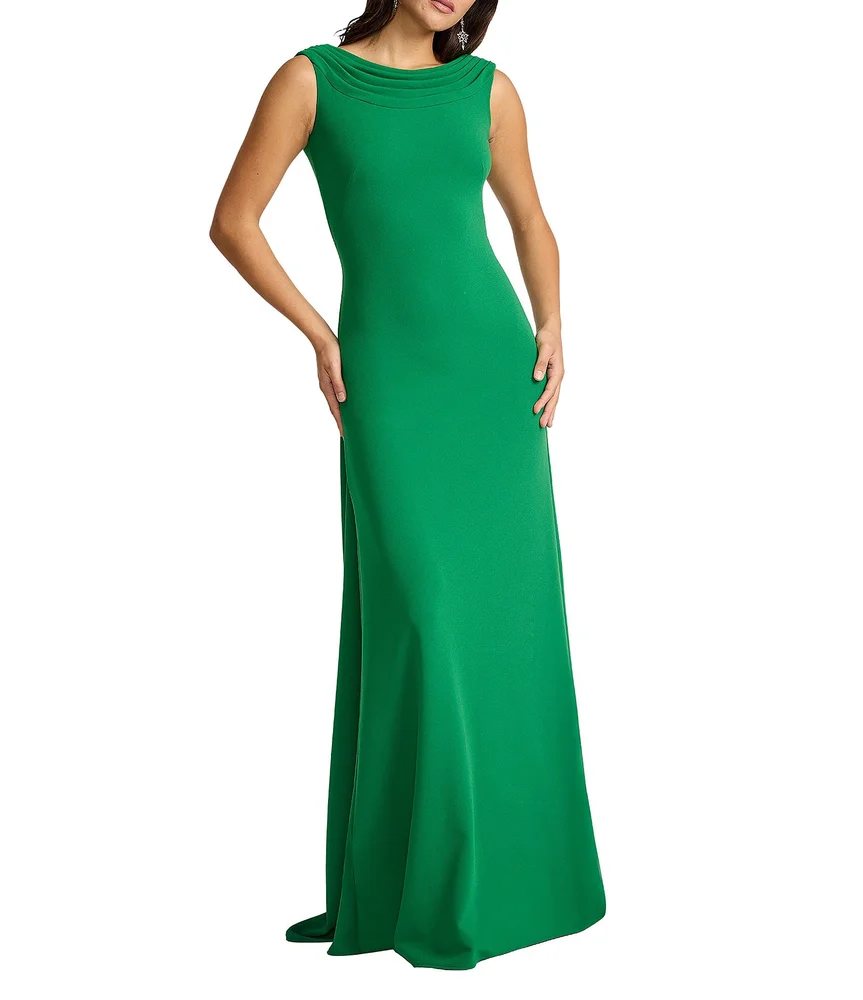 Color Block V Back Crepe Gown