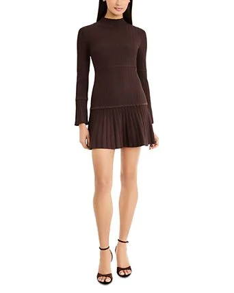Knit Mock Neck Long Sleeve Mini Fit and Flare Dress
