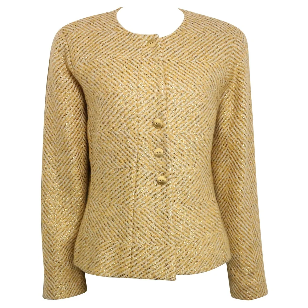 Chanel gold metallic glitter wool tweed jacket
