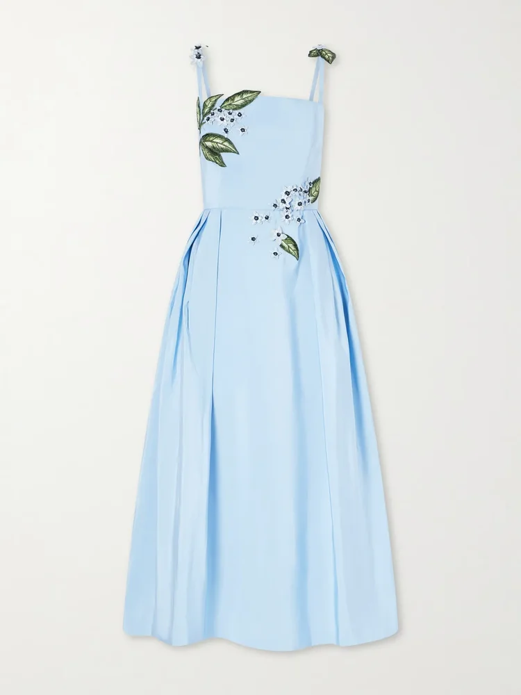 floral embellished silk midi dress