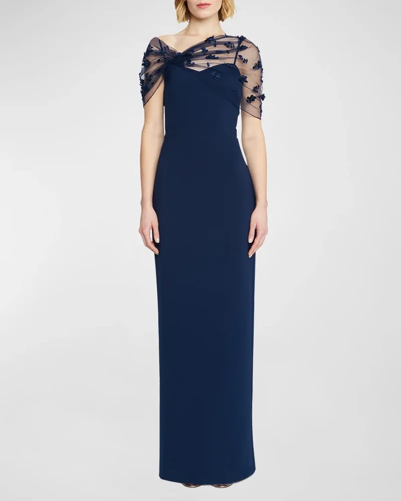 Sofia Floral Applique Tulle & Crepe Gown