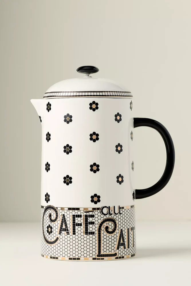 Bistro Tile Stoneware 24k Gold Accent French Press