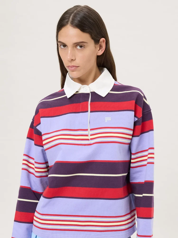 Women's Striped Rugby Polo Shirt, Lavender Haze Stripe