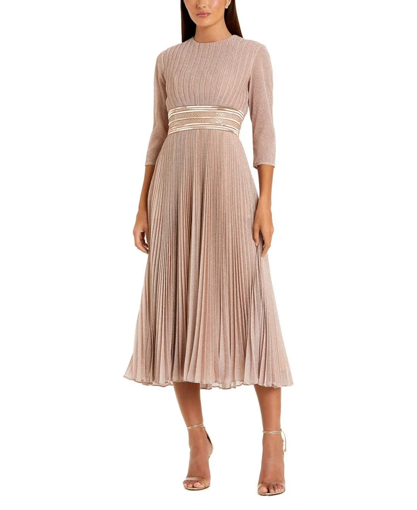 Shimmering 3/4 Sleeve A-Line Midi Dress
