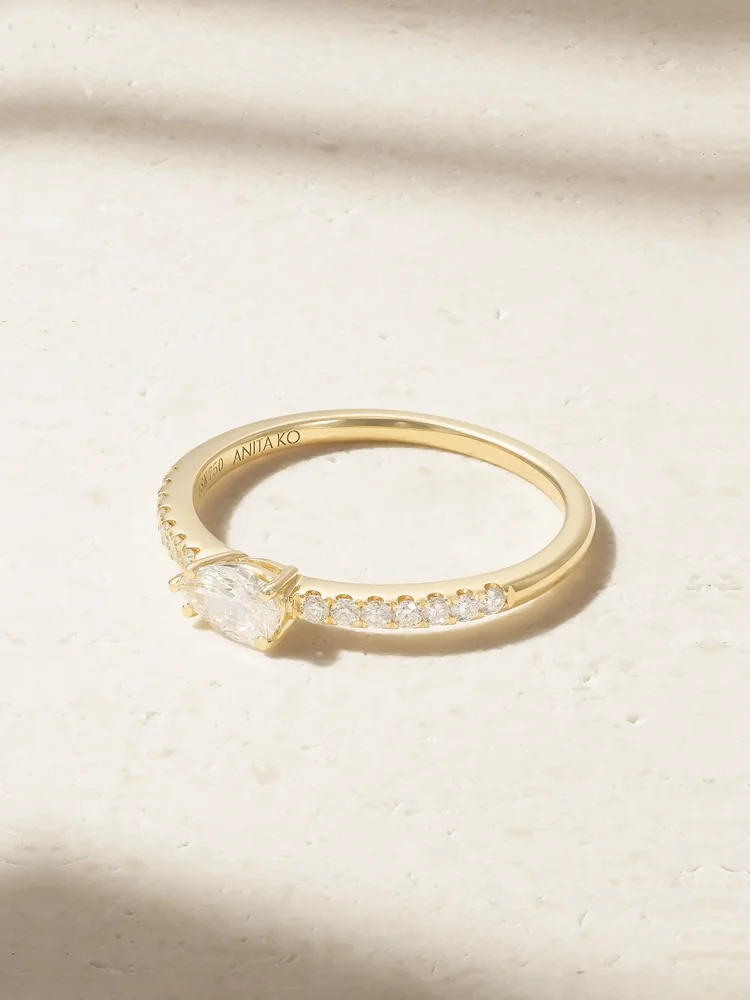 Sideways Pear 18-karat gold diamond ring