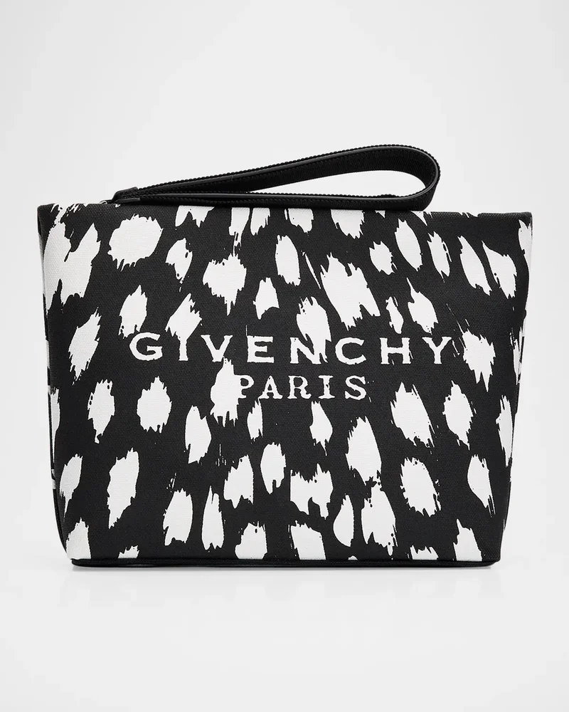 Animal-Print Canvas Logo Pouch