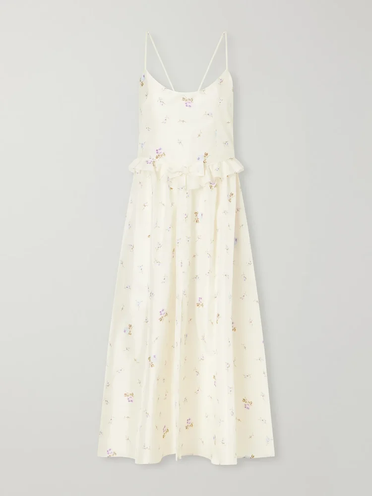 Floral-print silk-taffeta midi dress