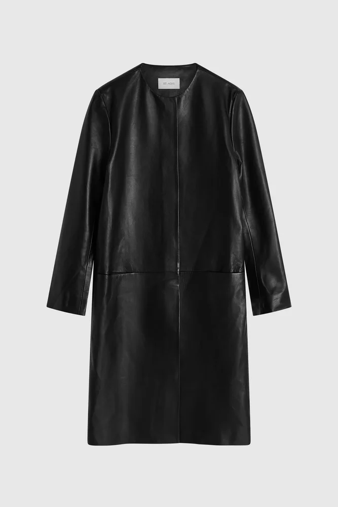 Leather Minimal Coat - Black