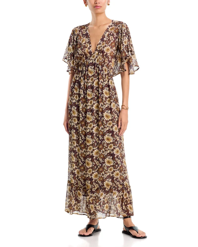 Roberta Printed Flutter Sleeve Dress