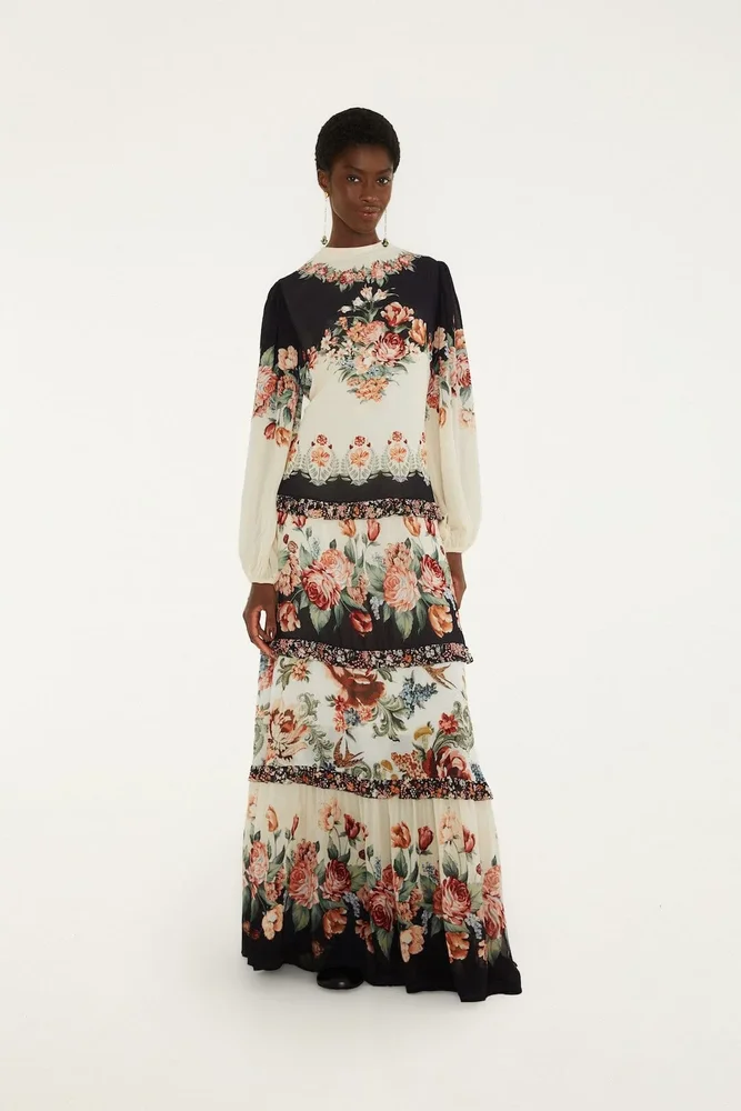 winter floral long sleeve maxi dress