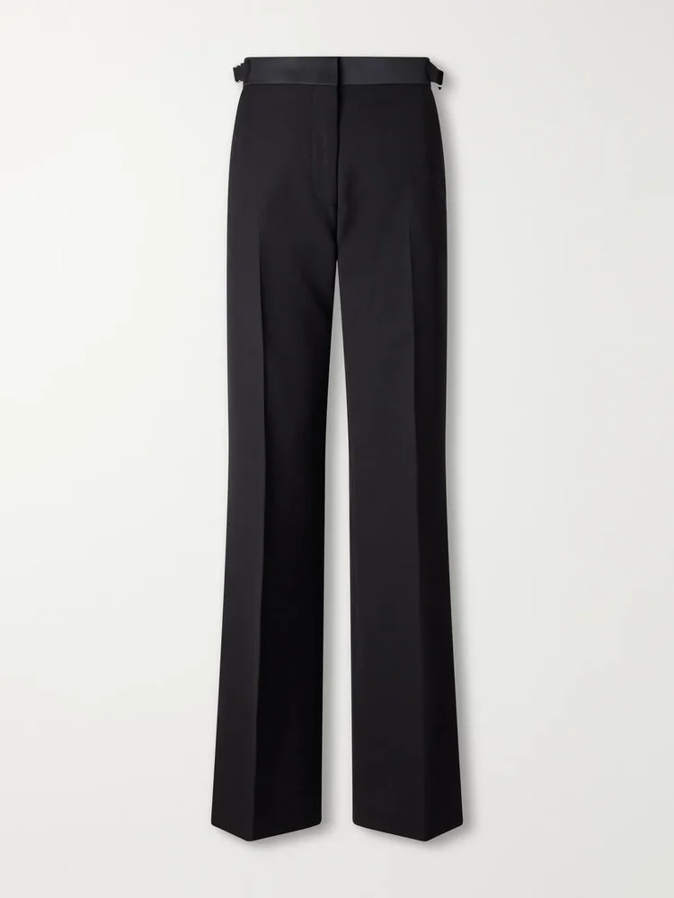 gallery satin trimmed wool twill flared pants