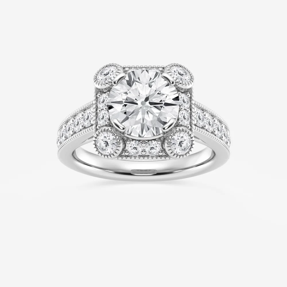 Aria 3 ctw Round Lab Grown Diamond Old Mine Cut Halo Engagement Ring in Milgrain Setting Platinum