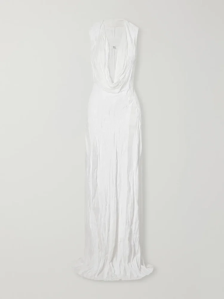Bianchetto draped painted plissé gown