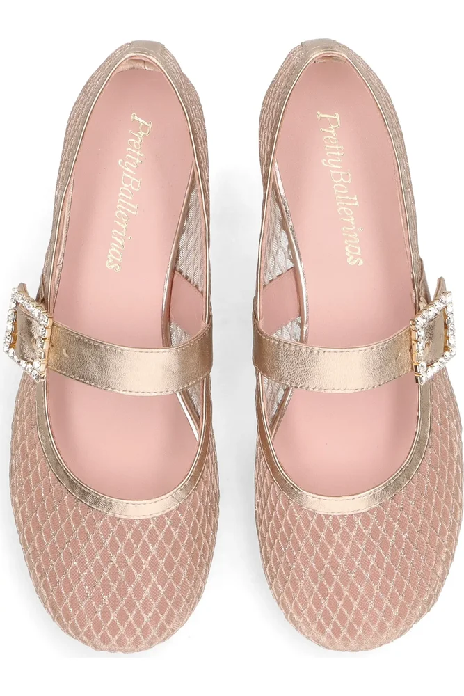 Pretty Ballerinas Metallic Mesh Crystal Buckle Ballet Flat