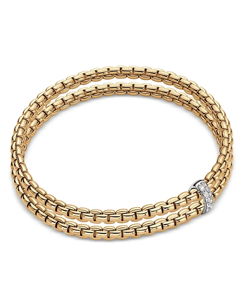 18K Yellow Gold EKA Diamond Double Row Bangle Bracelet