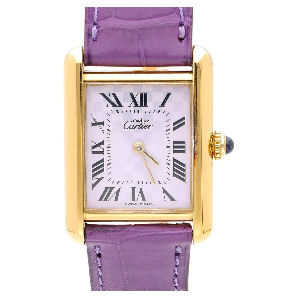 Pre-Owned Must de Cartier Tank 2415 Japan Limited Purple Checkerboard Dial
