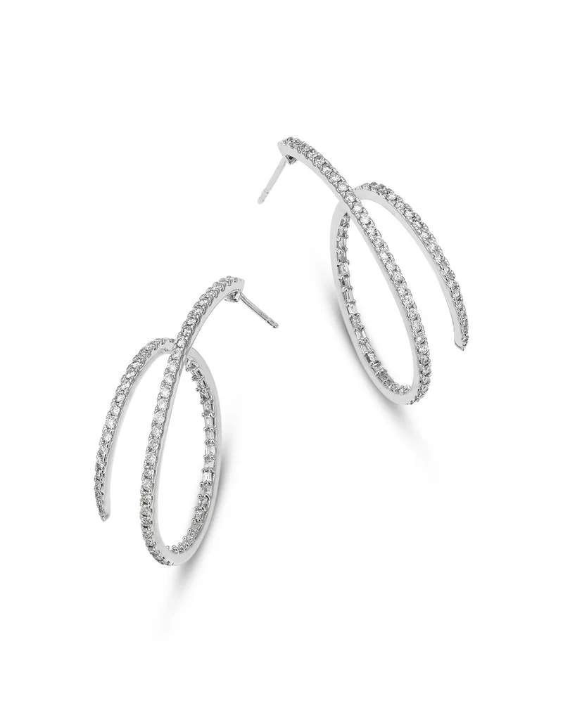 Diamond Coil Hoop Earrings in 14K White Gold, 0.75 tcw