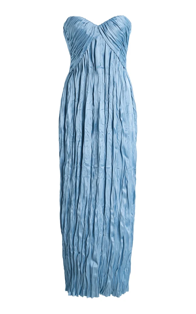 Bustier Pleated Crepe Maxi Dress