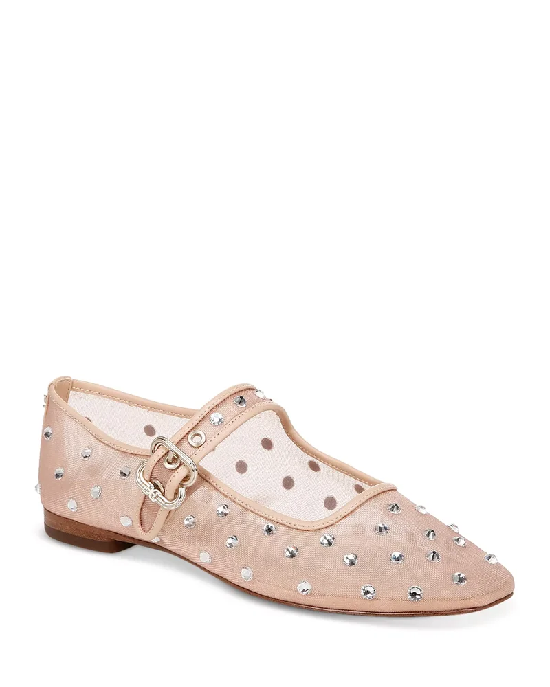 Women's Michaela Square Toe Gem Embellished Mesh Mary Jane Shoes