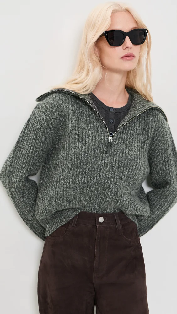 Sailor Collar Half Zip Pullover