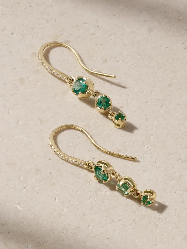 3 Graduated Illusion 18-karat gold, emerald and diamond earrings