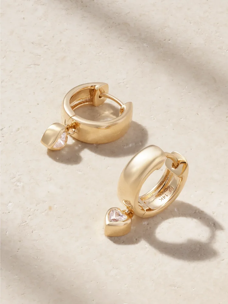 Everyday Drop 14-karat gold diamond hoop earrings