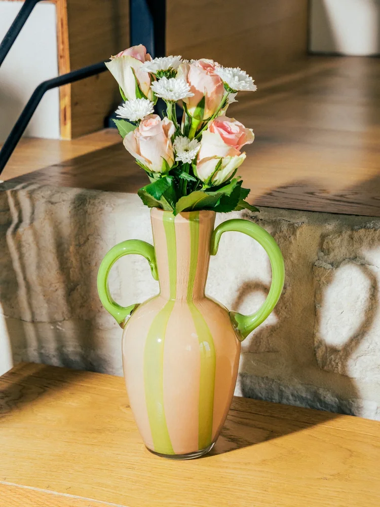 Sage Stripe Handled Vase