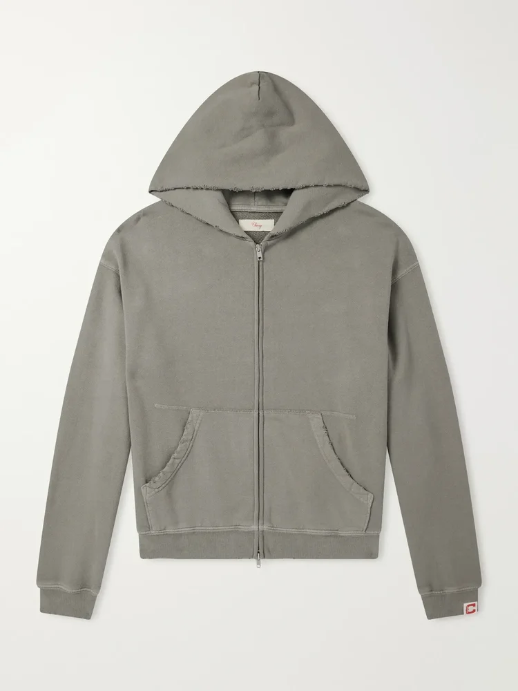Distressed Cotton-Fleece Zip-Up Hoodies