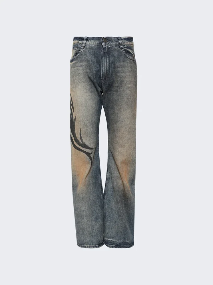 Graffiti Tribal O-Leg Jeans Dirty Blue