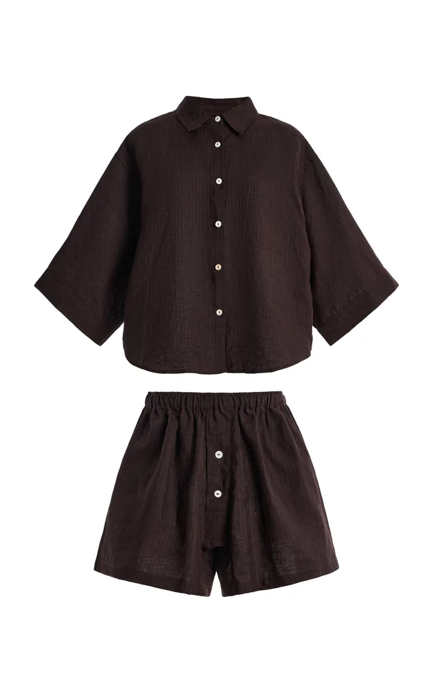 03 Striped Linen Short Set