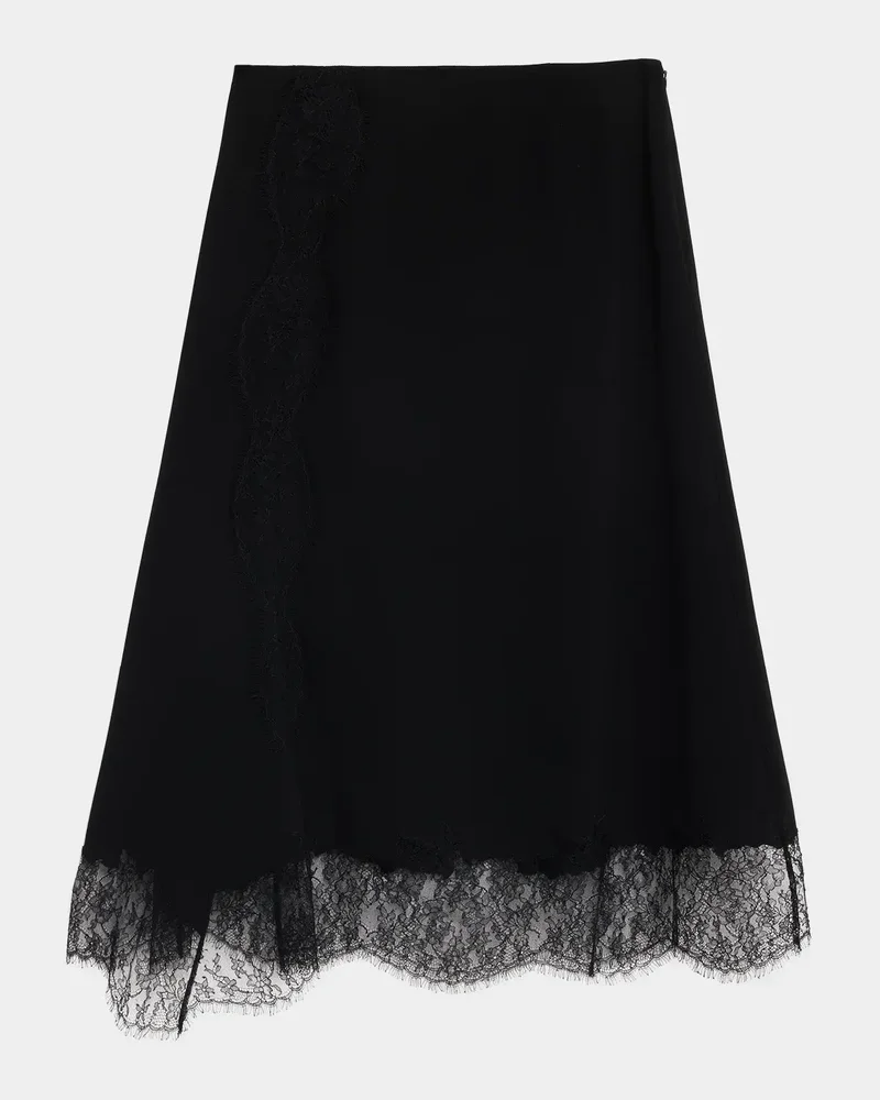 Lace-Trim Finesse Crepe Midi Skirt