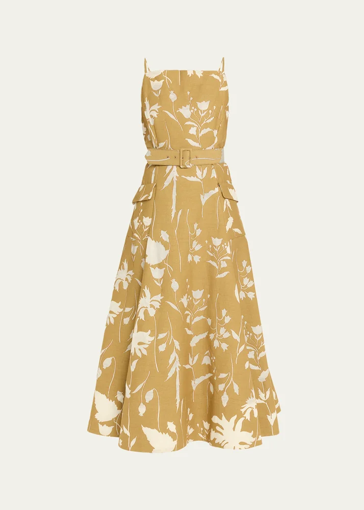 Belted Waist Floral Dress